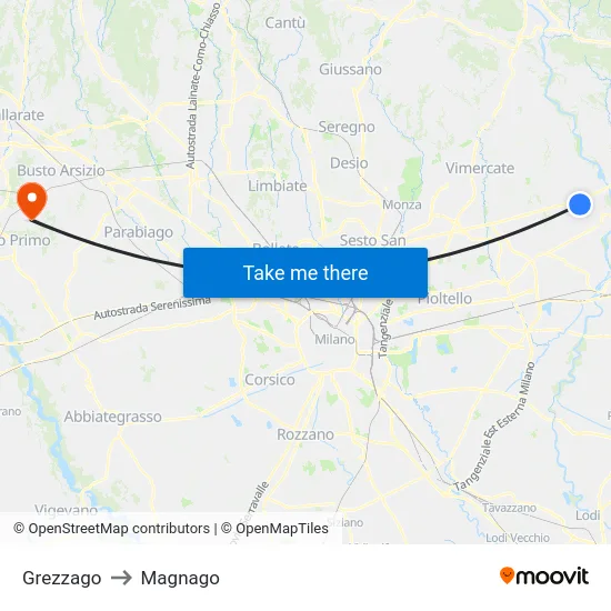 Grezzago to Magnago map