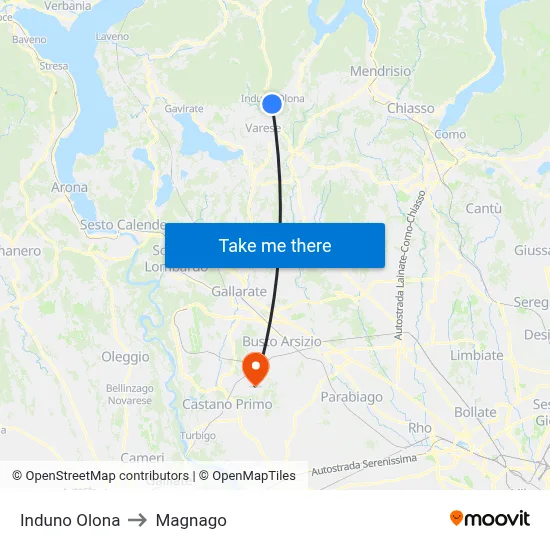 Induno Olona to Magnago map
