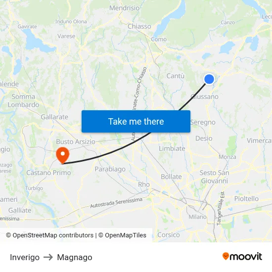 Inverigo to Magnago map