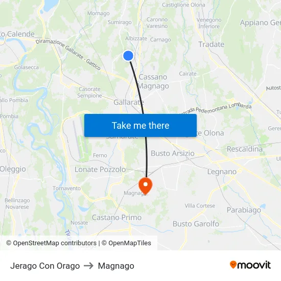 Jerago con Orago to Magnago map