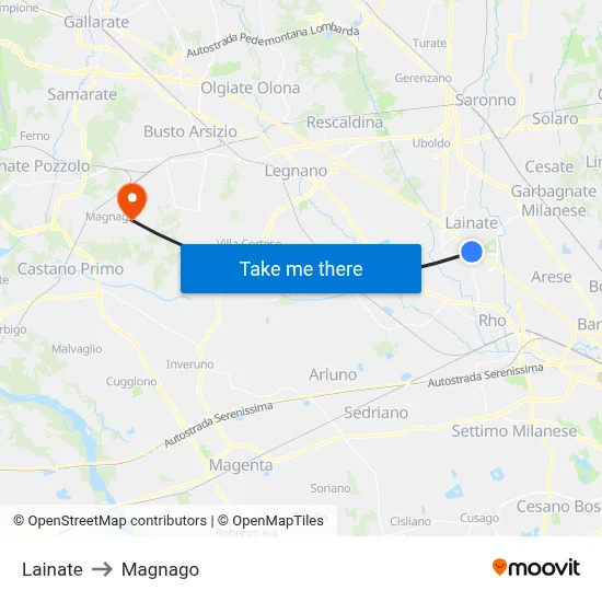 Lainate to Magnago map