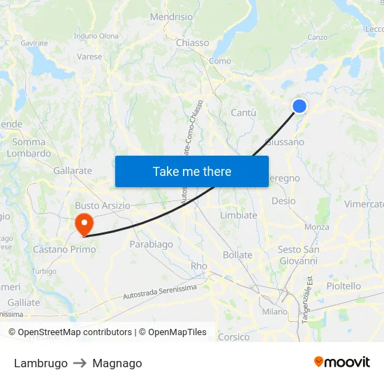 Lambrugo to Magnago map