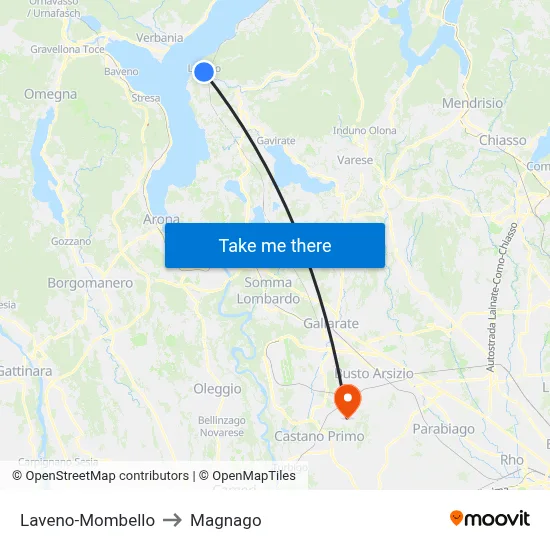 Laveno-Mombello to Magnago map