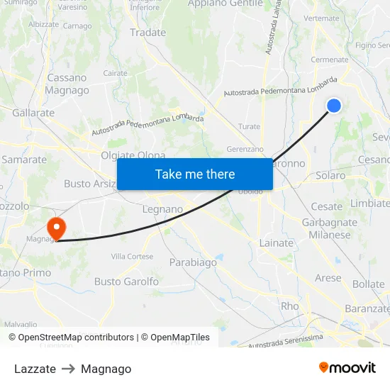 Lazzate to Magnago map