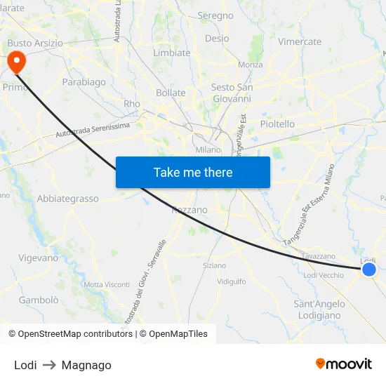 Lodi to Magnago map