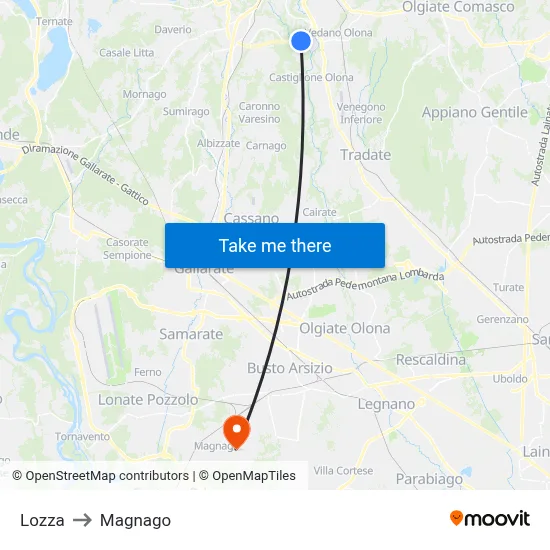 Lozza to Magnago map