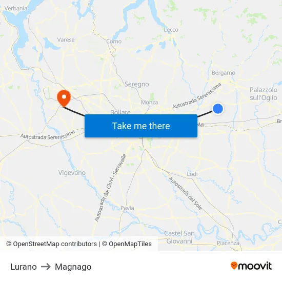 Lurano to Magnago map