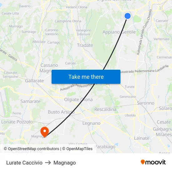 Lurate Caccivio to Magnago map