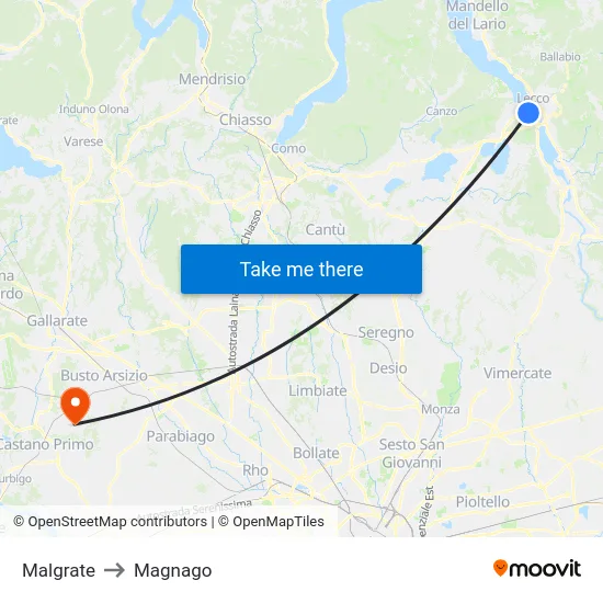 Malgrate to Magnago map