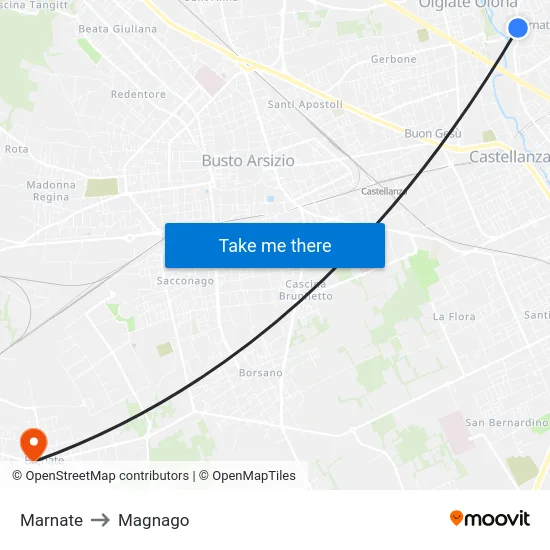 Marnate to Magnago map