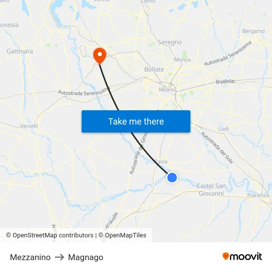 Mezzanino to Magnago map