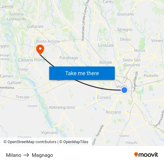 Milan to Magnago map
