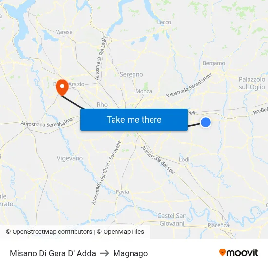 Misano di Gera d'Adda to Magnago map