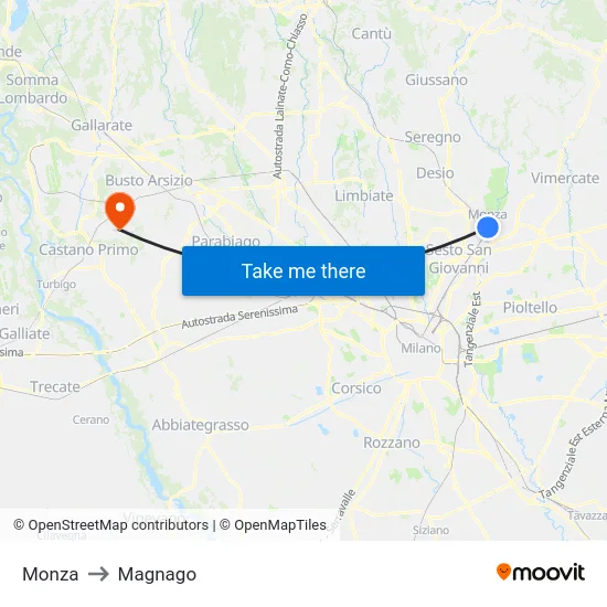 Monza to Magnago map