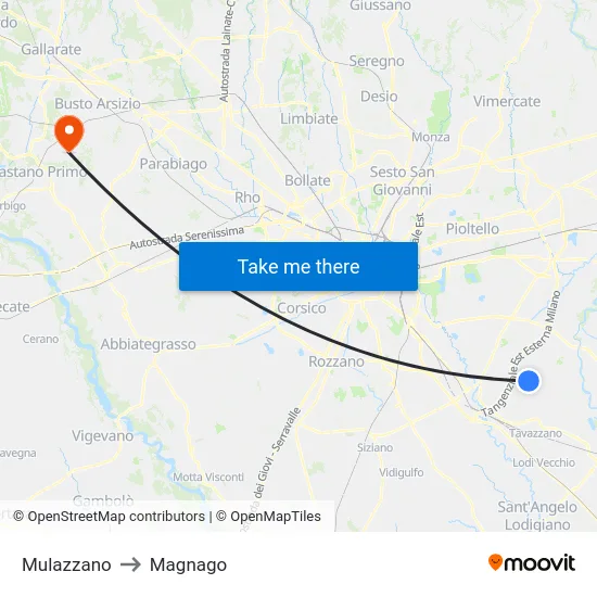 Mulazzano to Magnago map