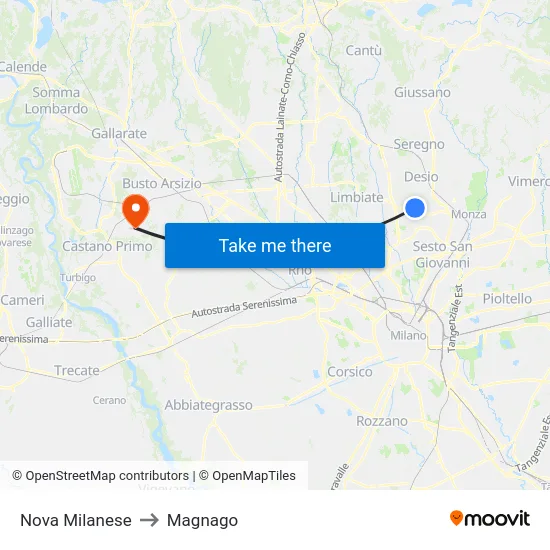 Nova Milanese to Magnago map