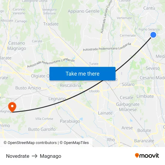 Novedrate to Magnago map