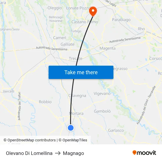 Olevano Di Lomellina to Magnago map