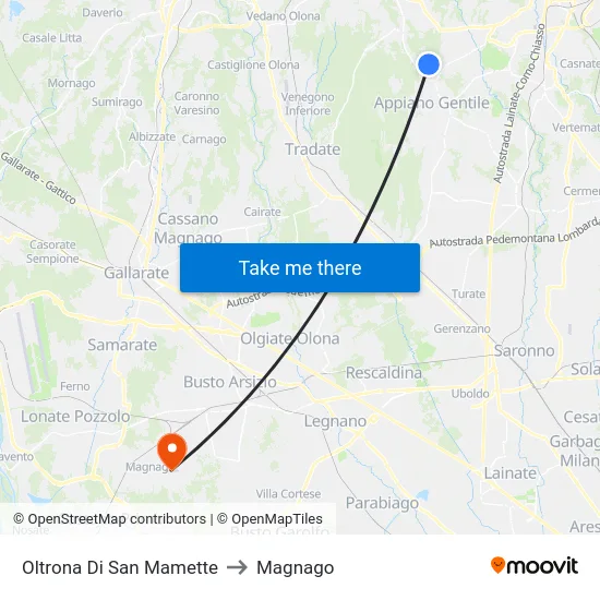 Oltrona Di San Mamette to Magnago map