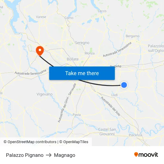 Palazzo Pignano to Magnago map