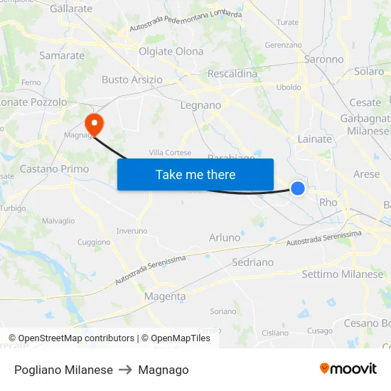 Pogliano Milanese to Magnago map