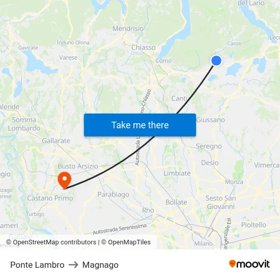 Ponte Lambro to Magnago map