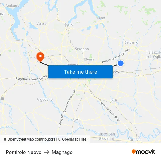 Pontirolo Nuovo to Magnago map