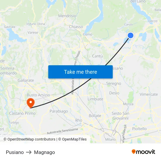 Pusiano to Magnago map