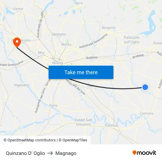 Quinzano D' Oglio to Magnago map