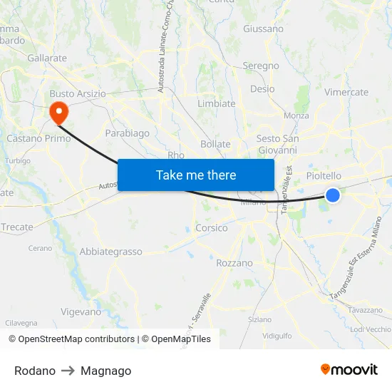 Rodano to Magnago map