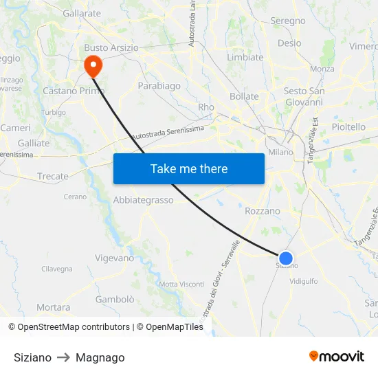Siziano to Magnago map
