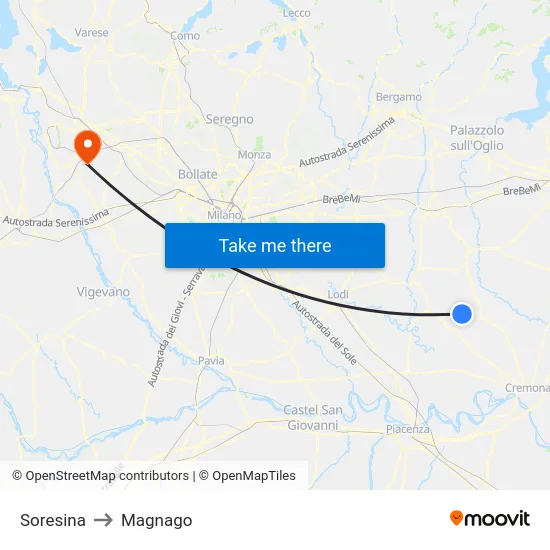 Soresina to Magnago map