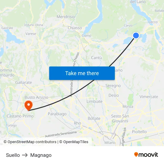 Suello to Magnago map
