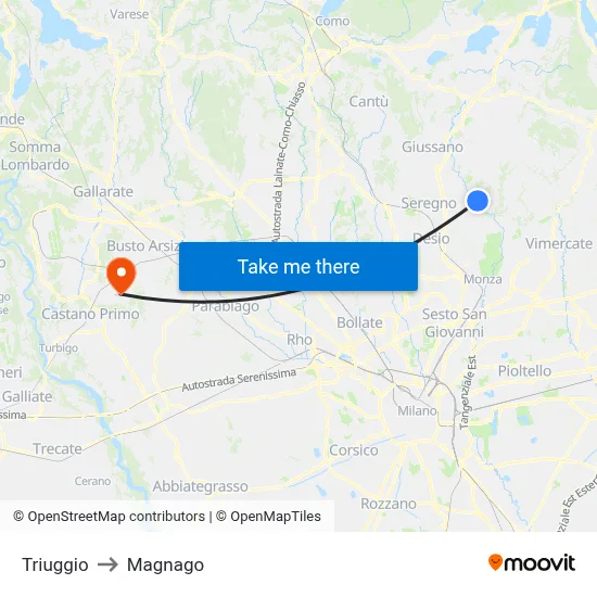 Triuggio to Magnago map