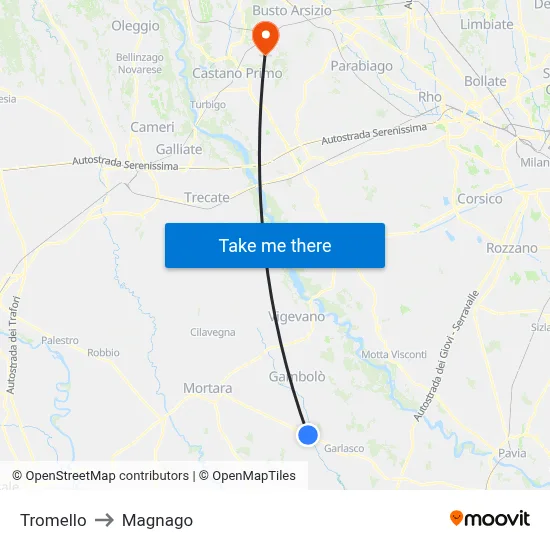 Tromello to Magnago map