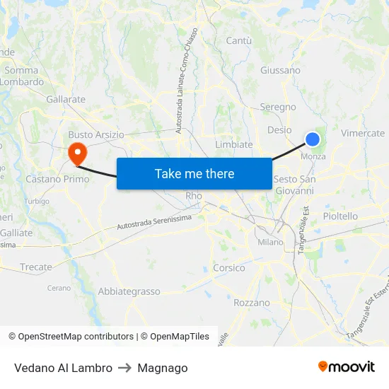 Vedano Al Lambro to Magnago map