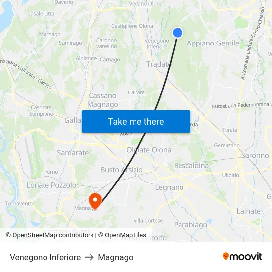 Venegono Inferiore to Magnago map