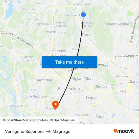 Venegono Superiore to Magnago map