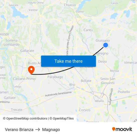 Verano Brianza to Magnago map
