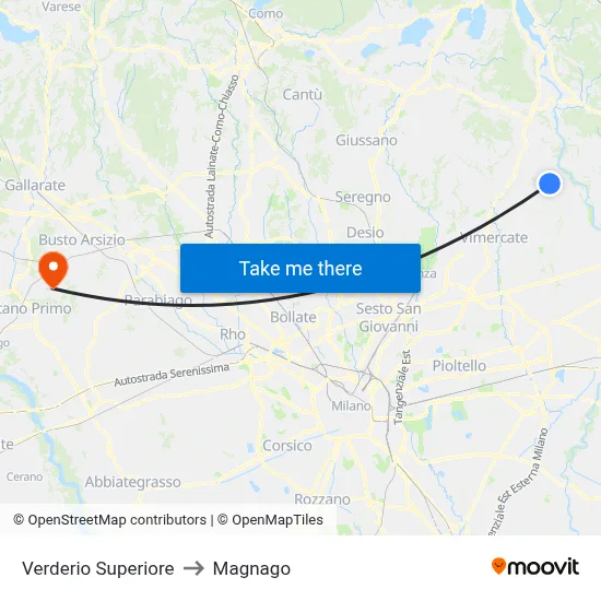 Verderio Superiore to Magnago map