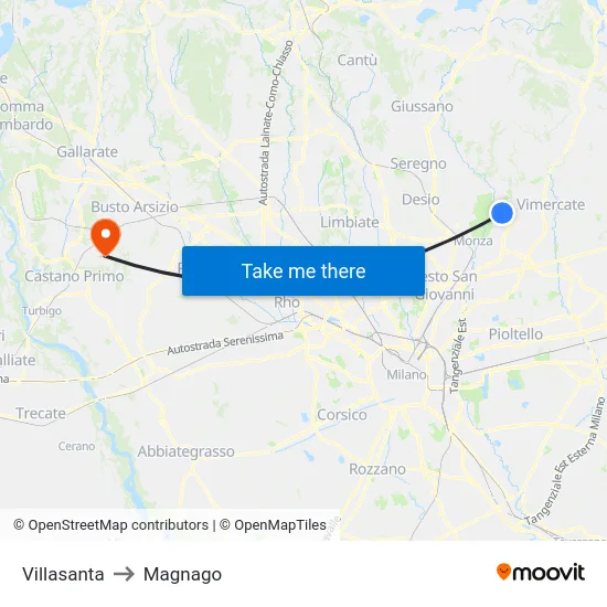 Villasanta to Magnago map