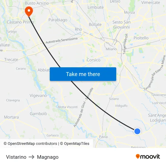 Vistarino to Magnago map