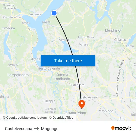 Castelveccana to Magnago map