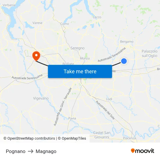 Pognano to Magnago map