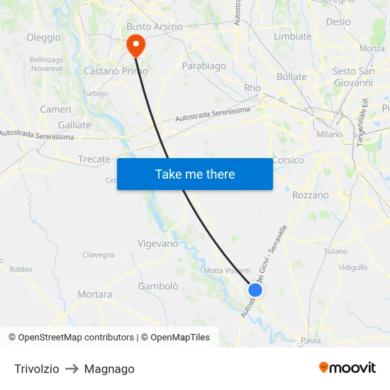Trivolzio to Magnago map