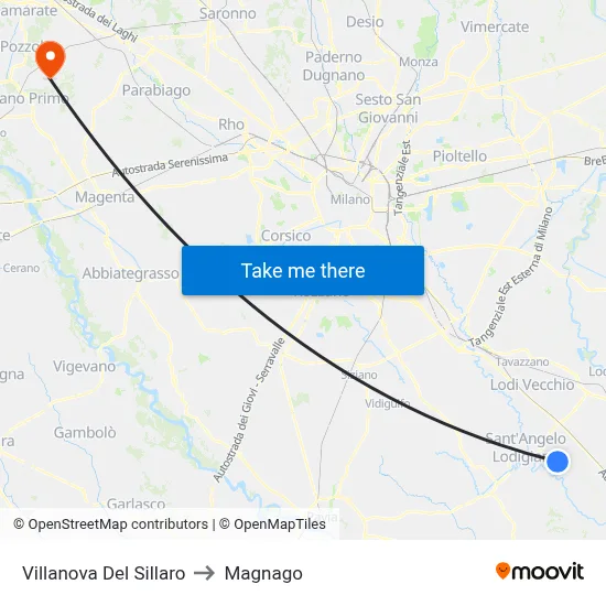 Villanova Del Sillaro to Magnago map