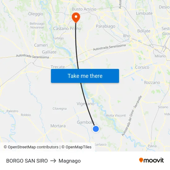 BORGO SAN SIRO to Magnago map
