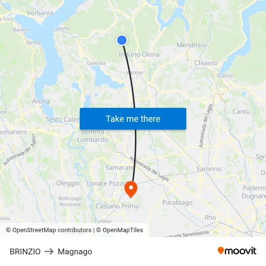 Brinzio to Magnago map