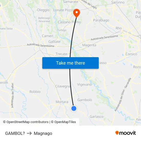 Gambol to Magnago map