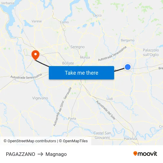 PAGAZZANO to Magnago map